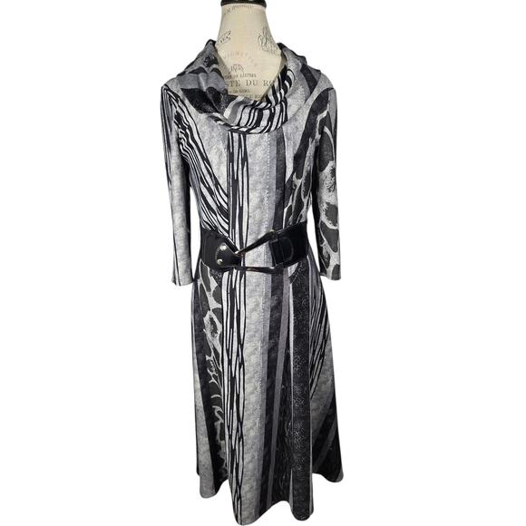 Vintage Robbie Bee Signature Dress Medium Gray Cowlneck 3/4 Sleeve Belted - Picture 1 of 11